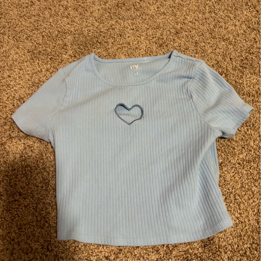 Blue Pac-Sun Cut out Heart Cropped T!